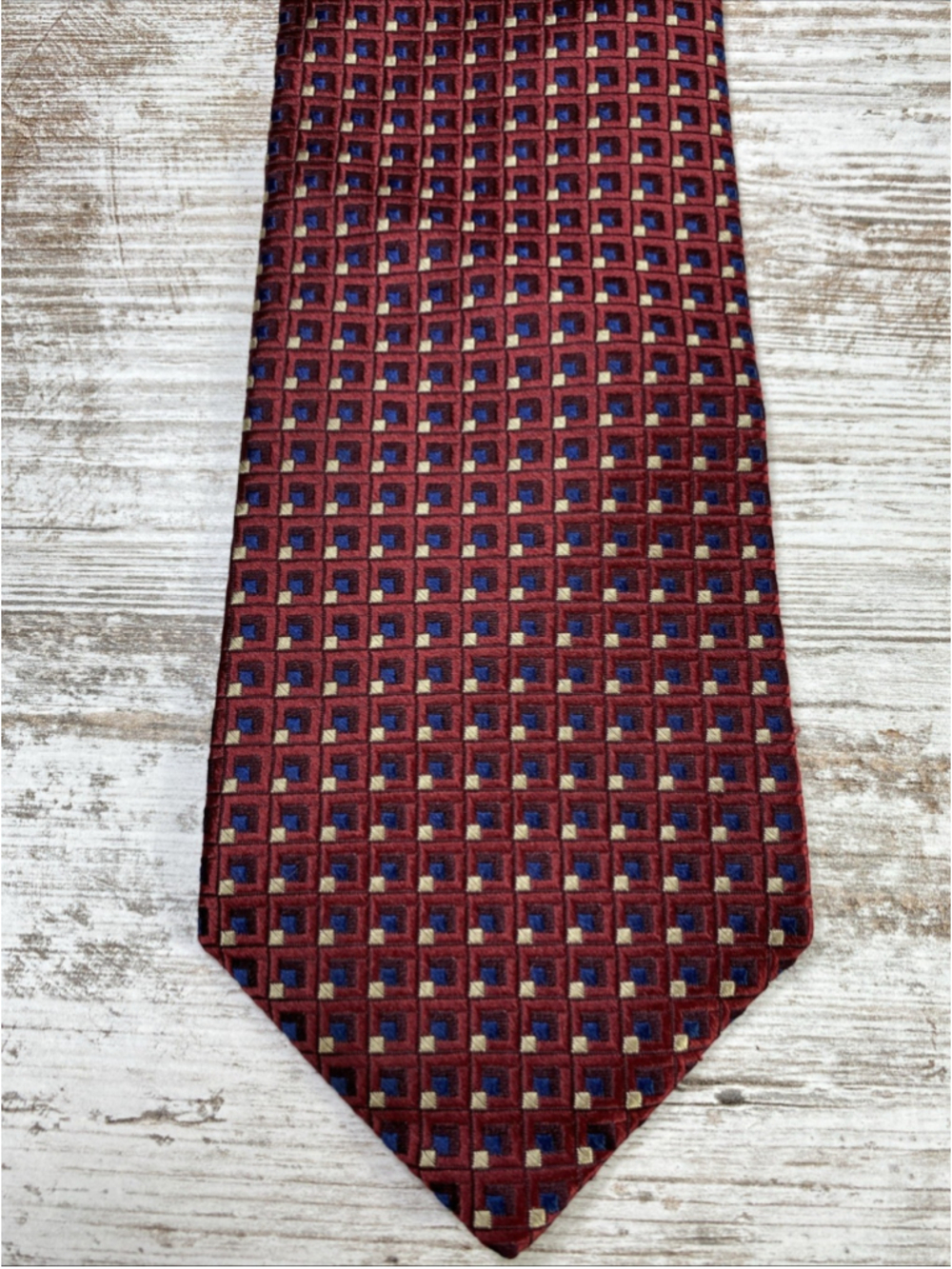 Vintage XMI for Nordstrom Silk Necktie Burgundy Geometric Italian Silk